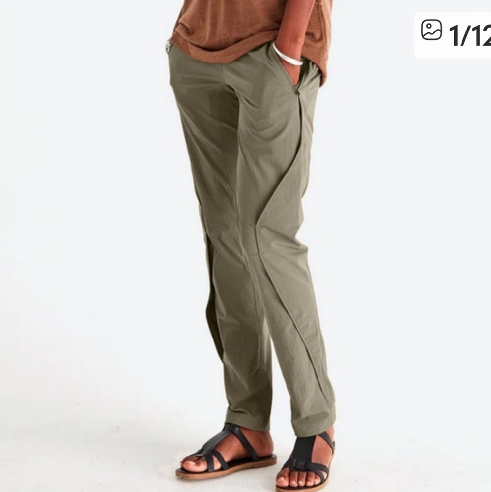 Paskho Purity minimalist gorpcore khaki green travel pants size L